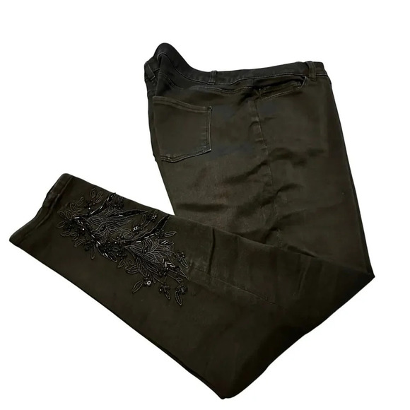 Jessica London 20W Black Jeans Sequins Stretch Ankle Cropped Plus-Size - Picture 2 of 7